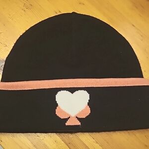 Kate Spade beanie/ black with pinkish orange logo and  trim